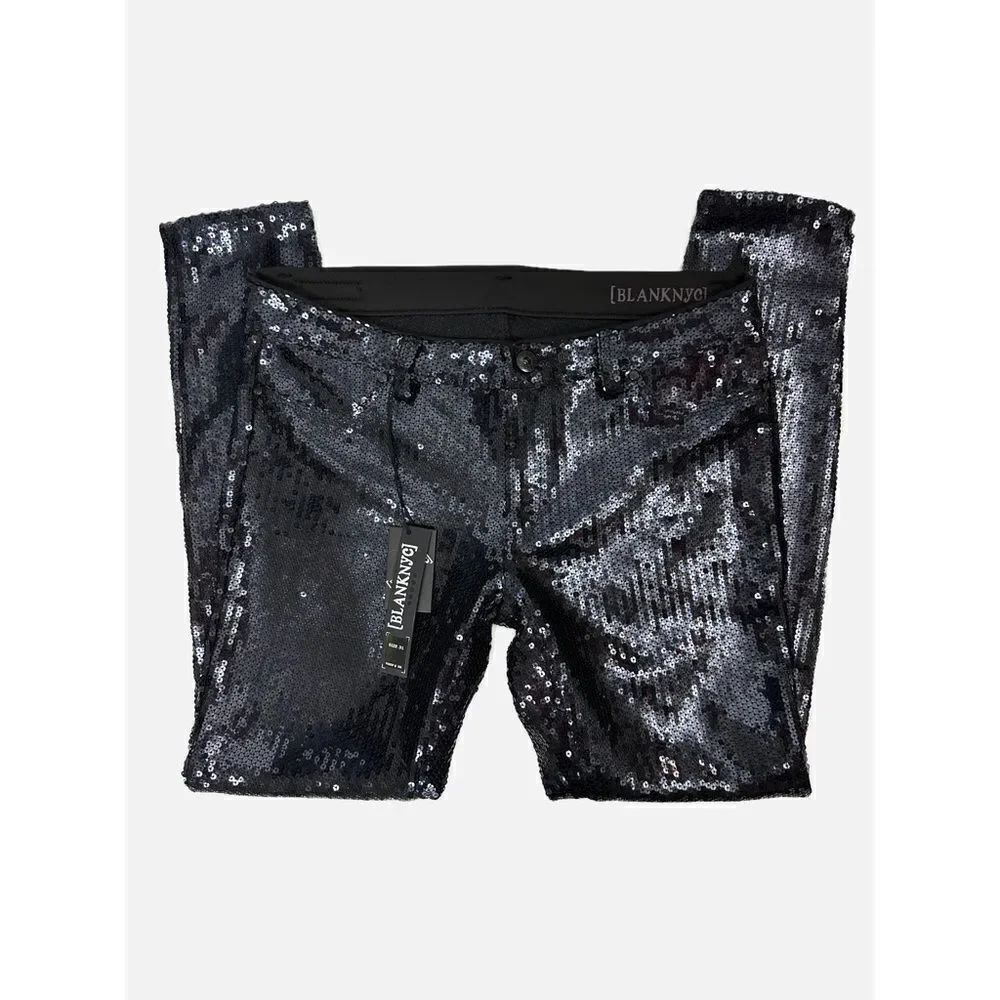 Blank NYC Spray On Black Sequin Jeggings Super Skinny Pant Black Size 31 NWT